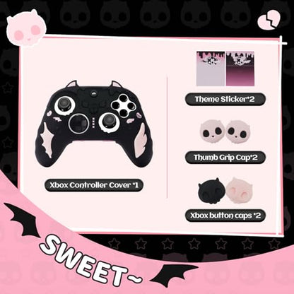 GeekShare Sweetheart Skull Silicone Controller Cover Compatible with Xbox Series X/S - Anti-Slip, Sweatproof Protective Skin with Thumb Grips & Decals - Black & Pink