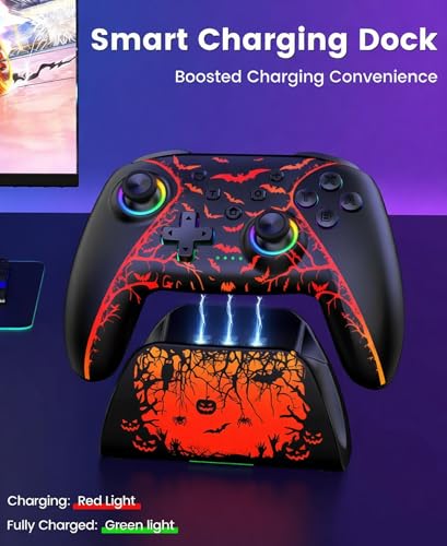 Switch 2 Controller Compatible with Nintendo Switch 2/Switch/OLED/Lite - Hall Effect Joystick & Trigger - 7 Color RGB Wireless Pro Controller with Charging Dock, Macros, Turbo, KeyLinker App - Pumpkin - color: Pumpkin with Charging Station