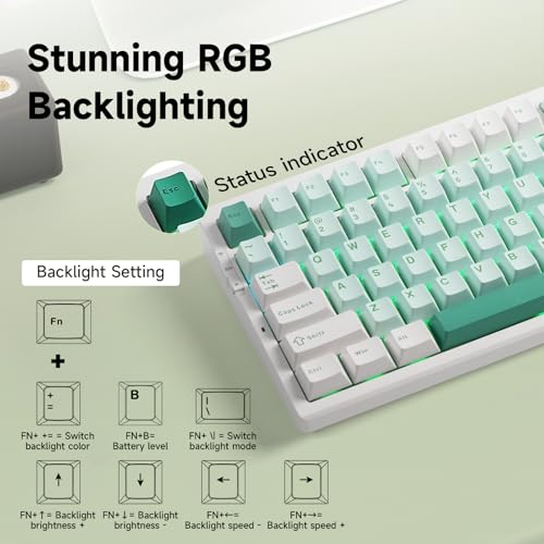 MCHOSE G75 PRO 75% Wireless Mechanical Keyboard, TKL Keyboards Tri-Mode BT5.0/2.4GHz/USB-C, Hot Swap Custom Creamy Keyboards Linear Switch, Double Shot PBT Keycaps RGB LED Backlit, White&Green - color: Green