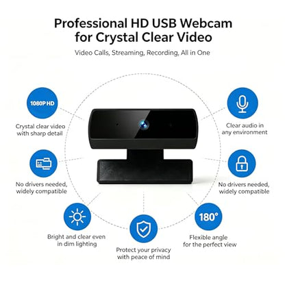 1080P USB HD Webcam with Microphone， Web Camera for PC，with Auto White Balance for Video Calls, Live Streaming Gaming & Online Meetings ，USB Streaming Camera - color: Black