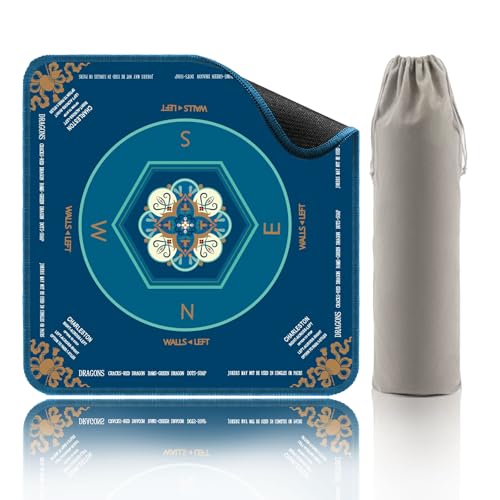 Blue Mahjong Mat for Table, American Mahjong Mat with Printed Rules, 31.5x31.5 in, Anti-Slip, Noise-Reducing Table Cover with Carrying Bag for Mahjong, Poker, Dominoes and Card Games - color: Deep Cyan