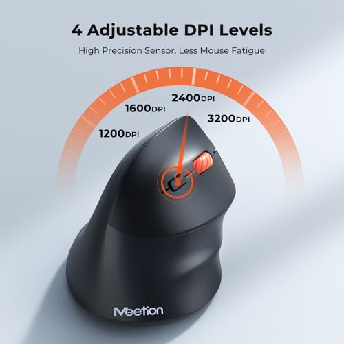 MEETION Ergonomic Mouse, Wireless Bluetooth Vertical Mouse with 3 Multi-Device for Bluetooth(5.3 * 2) & USB-A to USB-C Adapter, 4 DPI 1200-3200 Ergo Mice for Mac/Windows/Laptop/Computer(Large Hands) - color: Jet Black