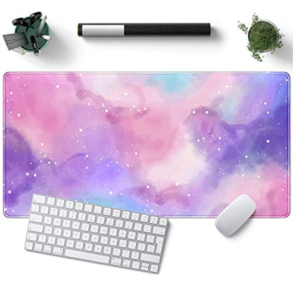 Desk Pad Purple Starry Sky Cute Gaming Mouse Pad Galaxy Gamer Girl Cute Pink Desk Decor Keyboard Desk Mat, Stitched Edges Desktop with Stitched Edges Non-Slip Large Computer Mat 31.5x15.7 in | Cute Pink Desk Decor Keyboard Desk Mat, Stitched Edges Desktop