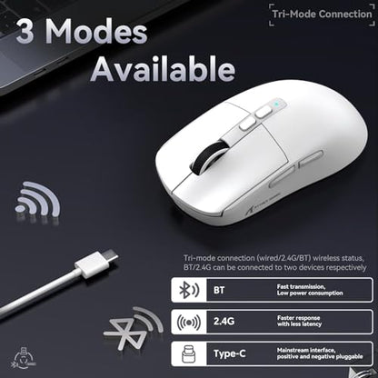 ATTACK SHARK X6 Lightweight Wireless Gaming Mouse with RGB Backlight Charging Base,Tri-Mode Wired/2.4GHz/BT5.2,26K DPI, PAW3395 Optical Sensor,HUANO Switch,5programmable Buttons,PC/Mac(White) - color: White, size: Mouse without Anti-slip sticker