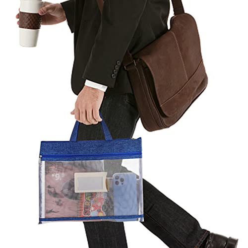 AVLA 4 Pack Student Book Pouches, A4 Mesh Zipper Bag with Handle, File Document Puzzle Bag with Name Card Pocket for Organizing Storage Board Games, School Office Appliances, Convenient to Carry
