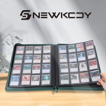 Snekdy premium 1024-pocket trading card binder, 16-pocket cards album, waterproof PU-leather Cover album with side loading, holds gaming, baseball, basketball & sports cards Green - color: Green