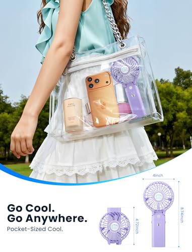 HandFan 5200mAh Handheld Fan Rechargeable, 20H Runtime Hand Fan, 3 Speeds Strong Airflow, Personal 180° Foldable Portable Fans for Travel/Summer/Concerts/Lash/Commute, Gifts for Women (Purple) - color: Clear‑Blade Purple