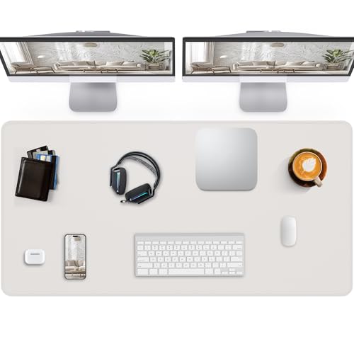 Large Desk Pad Mat - Waterproof Mouse Pad & Desk Protector, Non-Slip XL PU Leather Gaming Mat for Keyboard/Mouse, Stitched Edge with Ergonomic Support, 47"x17" (White) - color: White, size: 48" x 17"