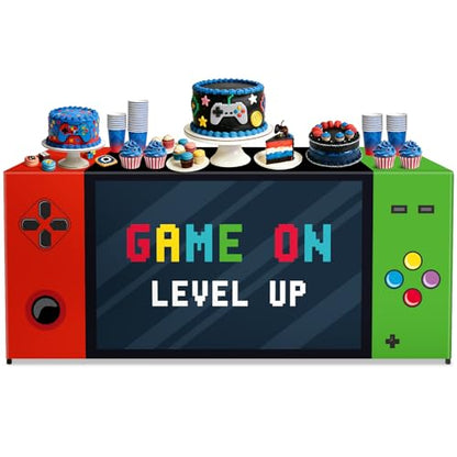 6Ft Video Game Tablecloth Birthday Party Decoration Game Controller Theme Table Cover Washable Fabric Polyester Gaming Table Covers Protector for Gamer Player Birthday Parties Favors Supplies