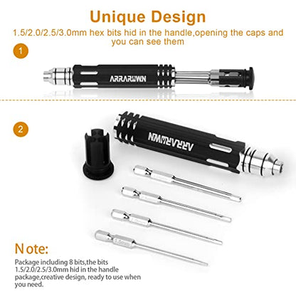 10 in 1 RC Model Repair Tools Kit with 1.5/2.0/2.5/3.0/4.0/5.5mm Hex Bits | Screwdrivers Wrench Phillips & Slotted Screwdriver Set, Metal Tray for RC Cars Helicopter Drone Boat - color: Black With Red Tray