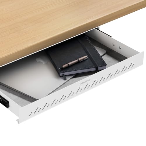 Desktronic Under Desk Drawer — Hidden Under-Desk Storage Organizer, Easy Install, Large Capacity Metal Sliding Drawer for Home Office, Standing Desk & Workstation (White) - color: White