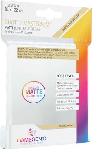 Matte Board Game Sleeves | Pack of 90 Matte Sleeves | 81 by 122 mm Card Sleeves Optimized for Use with Dixit and Mysterium | Premium Card Protection | FFG Sand Color Code | Made by Gamegenic