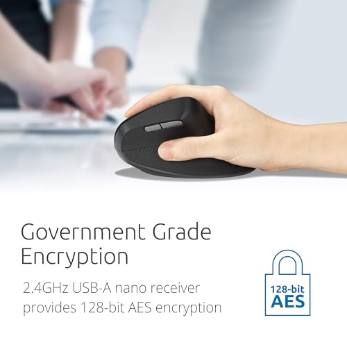 Kensington MY630 EQ Wireless Rechargeable Mouse, Ergonomic Vertical Design, Bluetooth LE, 2.4GHz, Black (K72484NA) | Ergonomic vertical design, Bluetooth LE and 2.4GHz connection, rechargeable battery - size: Full-Size