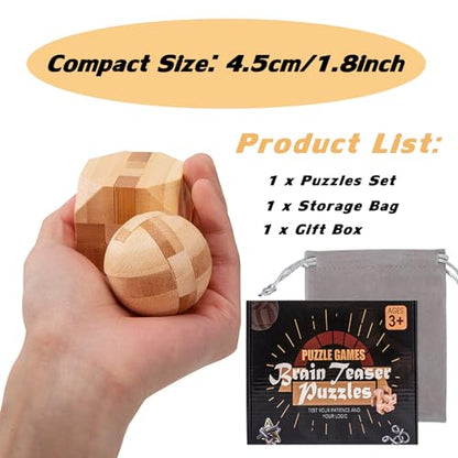 VolksRose 9pcs Wooden Brain Teaser Puzzles, IQ Challenge Puzzle Games, Logic Smart Mind Puzzle Box Lock Toy Removing Assembling 3D Small Puzzle Gift Set for Adults Teenagers Kids, 1.8inch 4.5cm - color: A-9pcs-4.5cm