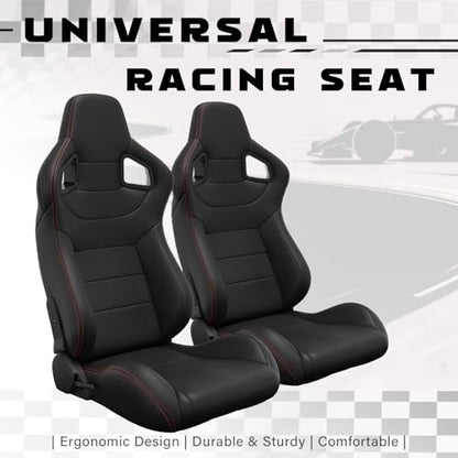 2 Pcs Adjustable Universal Racing Seats with Double Sliders, Reclinable Bucket Seats, 1 Pair of Sport Seats for Vehicles (Black O) - color: Black O