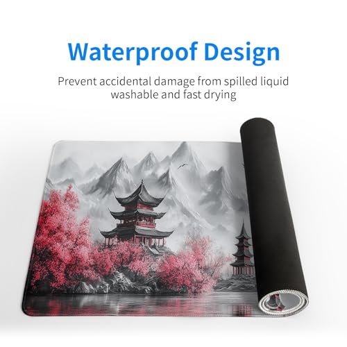 Retro Cherry Blossoms Mouse Pad 31.5x11.8 Inch White Full Desk Japanese Mousepad Extended Large Non-Slip Rubber Base Waterproof Big Keyboard Mat with Stitched Edges for Gaming and Office - color: Retro Cherry Blossoms