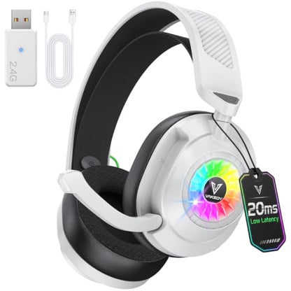 Vakedy Wireless Gaming Headset for PS5,PS4,Mac,Switch, RGB 20ms Latency | 2.4GHz & BT Gaming Headphones, 50H Battery and Noise Canceling Mic for Fortnite & Call of Duty/FPS Gamers, 50MM Drivers - color: White/Black
