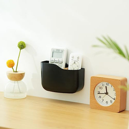 SUNFICON Adhesive Remote Control Holder Wall Mount Media Player Controller Holder Universal TV Remote Organizer Caddy Box Tray Hollow Bottom Slot Easy Phone Charging Home Office Desk Nightstand Black - color: 1PC Black