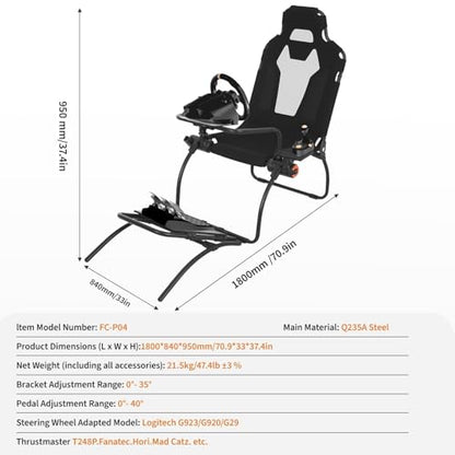 Foldable Sim Racing Rig | Heavy-Duty Carbon Steel Racing Wheel Frame Fits Logitech & All Top Gaming Steering Wheel Brands - size: 59.5x33.9x44.5 Inch