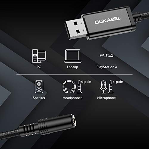 USB to 3.5mm Jack Audio Adapter, USB-A to AUX Cable for PC, PS4, PS5-1.2M | TRRS-Mic Supported, DAC Chip, 16bit/48KHz, Compatible with Windows, PC, Laptop, Mac, Linux, Desktops, PS4, PS5 - size: 45 inch / 120cm