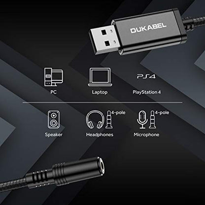 USB to 3.5mm Jack Audio Adapter, USB-A to AUX Cable for PC, PS4, PS5-1.2M | TRRS-Mic Supported, DAC Chip, 16bit/48KHz, Compatible with Windows, PC, Laptop, Mac, Linux, Desktops, PS4, PS5 - size: 45 inch / 120cm