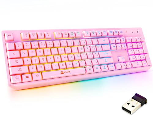 KLIM Chroma Pink Wireless Keyboard – RGB Backlit, Rechargeable Battery, Wireless Keyboard with Water-Resistant Durable Design, Compatible with PC, Mac, PS4, PS5 - color: Pink