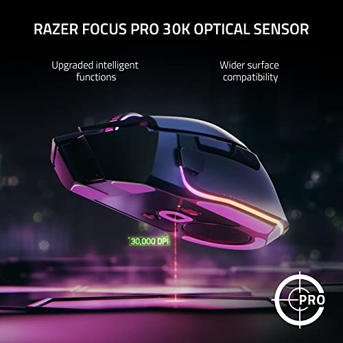 Razer Basilisk V3 Pro Customizable Wireless Gaming Mouse: Fast Optical Switches Gen-3 - HyperScroll Tilt Wheel - Chroma RGB - 11 Programmable Buttons - Focus Pro 30K Optical Sensor - White - color: White