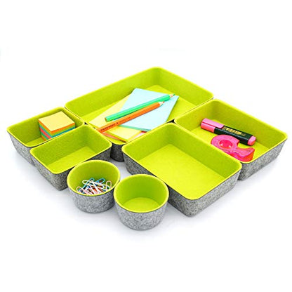 Felt Drawer Organizer Bin 7 pc Green Desk Nightstand Catchall Tray - color: Green