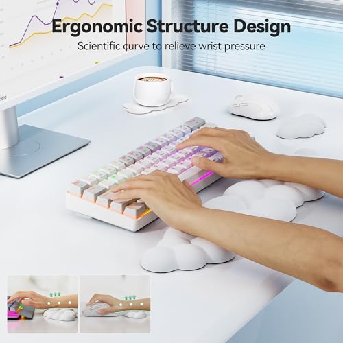 TECKNET Cloud Keyboard Wrist Rest Set, Cloud Wrist Rest with Non-Slip Base, PU Leather Wrist Pad for Keyboard with Ergonomic Memory Foam for Computer Laptop Office Gaming and Pain Relief, White - color: White