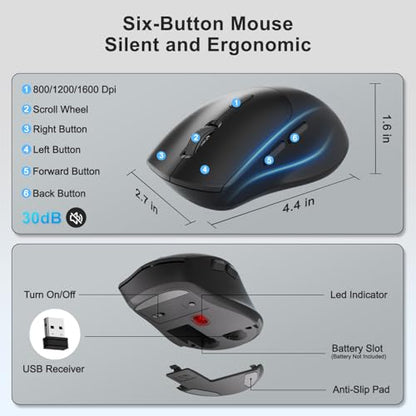 Wireless Keyboard and Mouse Combo, Full Size Ergonomic Wave Keys(Black) | 2.4G Ergonomic Keyboard with Wrist Rest, Phone Holder, 3-Level DPI Silent Mouse with 6-Buttons, for Windows/Mac OS/Laptop/PC - color: Black