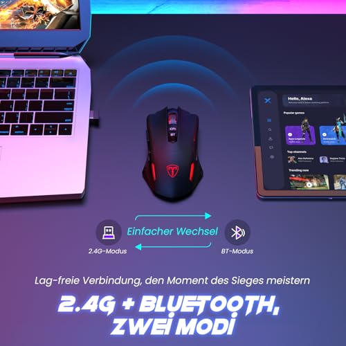 RisoPhy PC400 Wireless Gaming Mouse with 8000 DPI, 2.4G & Bluetooth Dual Mode Connection - Ergonomic Design, 7 Programmable Buttons, RGB backlighting, Precision Sensor for PC and Gaming