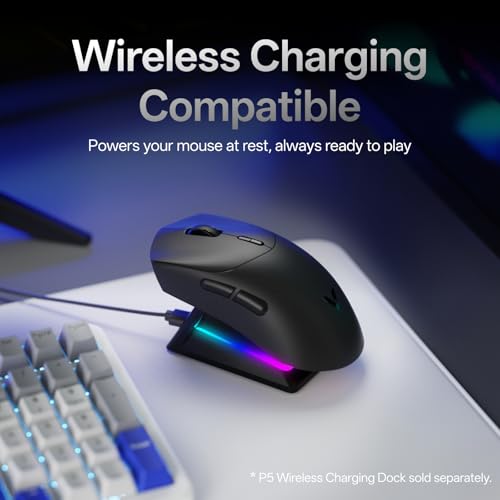 Rapoo VT7 Wireless Gaming Mouse, True 8K Wireless Polling Rate, 53g Lightweight, Up to 750 Hr Battery, Nordic nRF54L15 MCU, 100-Million Mechanical Switch, 10 Programmable Buttons, Black - color: Black