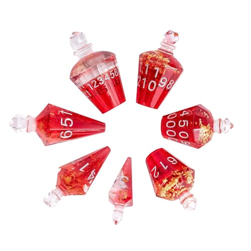 7PCS Potion DND Dice Set,Transparent Sharp Edge Die Set D&D RPG Polyhedral Dice,for Dungeons and Dragons TTRPG Games Roleplaying Games.(Red with Gold Foil) - color: Red With Gold Foil