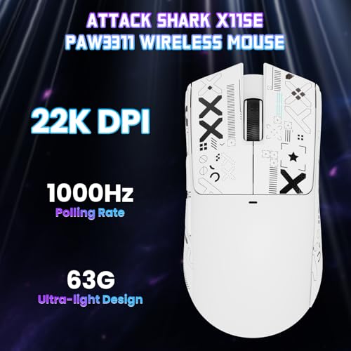 ATTACK SHARK X11SE Wireless Gaming Mouse, 59g Lightweight, White&Tape | Bluetooth/2.4Ghz Wireless/Wired Connectivity, 22K DPI, PixArt PAW3311 Gaming Sensor, 1K Polling Gamer Mice for PC/Mac - color: White&Tape