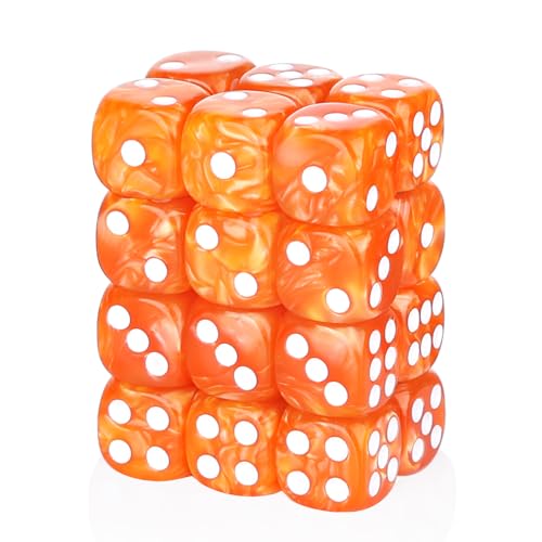 24 Piece Pearl Pattern Smooth Round Corner 16mm dice 6 Sided dice d6 dice Set for DND, MTG, Tenzi, Farkle, Bunco, Card Gaming & Math Learning with Portable Storage Pouch(Orange) - color: 16mm-orange Pearl