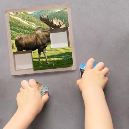 Wooden Cube Puzzle of Native North American Animals | Wooden Puzzles for Kids & Toddlers Ages 3 4 5 6 7 8 - style: American wildlife