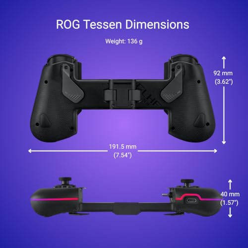ASUS ROG Tessen Mobile Gaming Controller – Android Phones ONLY, Foldable, Compact, Wired USB-C, Programmable, Fast Charging, RGB – for Call of Duty: Warzone Mobile, Minecraft, Roblox, 350+ Games