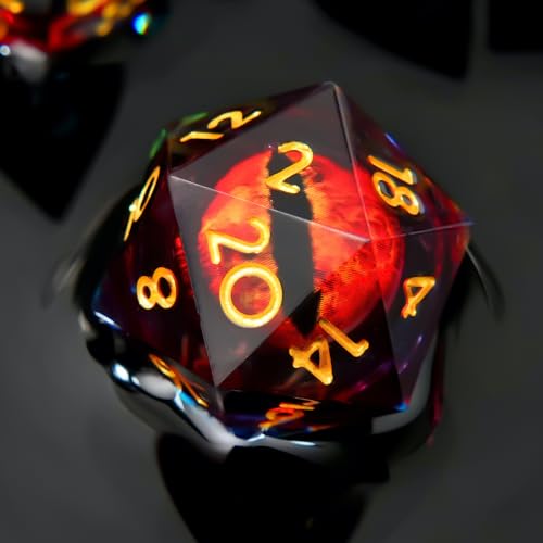 Beholder'S Eye D20 Dice Dragon Eye DND 22MM Single Dice with Resin Sharp Edge 20 Sided D&D,Handmade Polyhedral for Dungeons and Dragons, RPG, Roleplaying Games MTG Table Games(Red Blue) - color: D20-gradient Blue Red