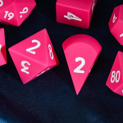 7-Piece Jumbo Silicone DND Dice Set, 25mm Oversized D&D Dice | Round Edges Soft Perfect Bouncer Compatible with Dungeons and Dragons RPG Bar Pub Club Party Games - color: Pink W/White Numbers