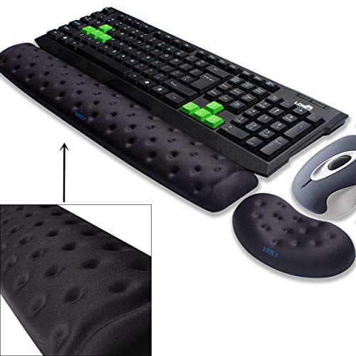BRILA Memory Foam Mouse & Keyboard Wrist Rest Support Pad Cushion Set for Computer, Laptop, Office Work, PC Gaming - Massage Holes Design - Easy Typing Wrist Pain Relief (Black) - color: Black Bundle