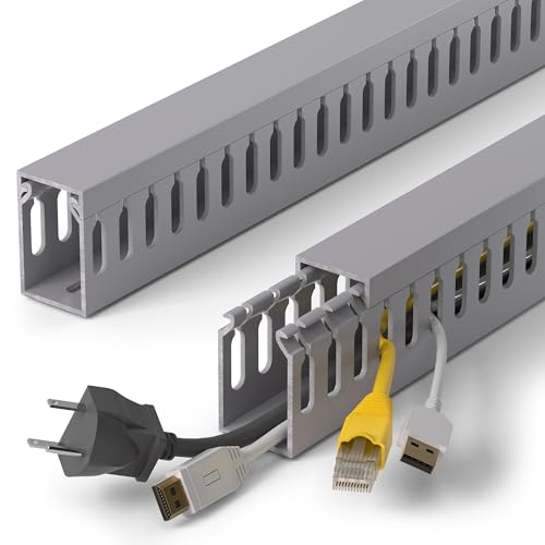 1.6" H x 1" W Cable Raceway, 132in Under Desk Wire Management Channel, Grey | Slotted Wire Duct, 8Pack, 16.5in Each, Heavy-Duty PVC Cable Management for Server Racks, Network Cables & Electrical Cabinets - color: Grey, size: 1.6in H X 1in W X 132in L