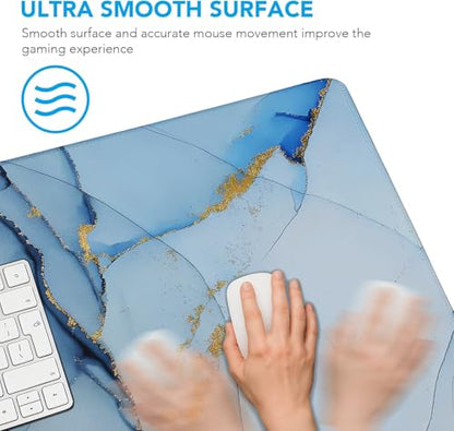 Gaming Mouse Pad, Large Pad with Non-Slip Rubber Base, Waterproof Mousepad with Stitched Edges, XXL Computer Long Keyboard Mouse Mat for Gamer, Office & Home, 31.5" x 15.7", Marble Blue - color: Marble Blue, size: 31.5 inches x 15.7 inches