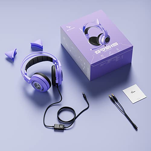 SOMIC G951S Purple Stereo Gaming Headset with Mic for PS4, PS5, Xbox One, PC, Phone, Detachable Cat Ear 3.5MM Noise Reduction Headphones Computer Gaming Headphone Self-Adjusting Gamer Headsets - color: Purple