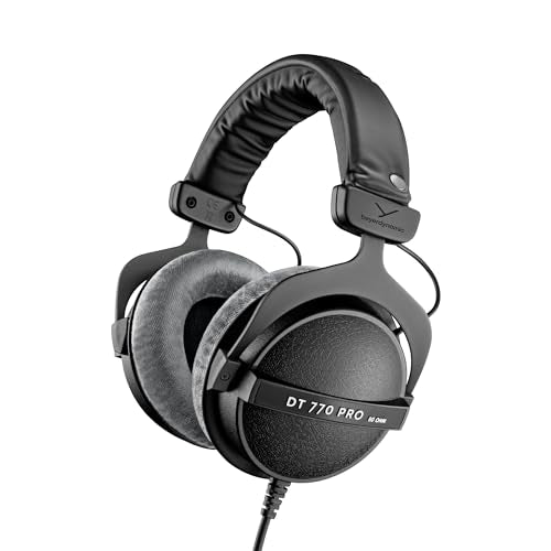 beyerdynamic DT 770 PRO 80 Ohm Over-Ear Studio Headphones in Gray. Enclosed Design, Wired for Professional Recording and Monitoring - color: Black with Grey, size: 80 OHM