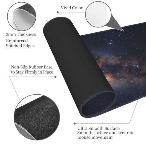 Galaxy Large Gaming Mouse Pad 31.5x11.8 XL Extended Desktop Mat with Stitched Edges, Non-Slip Rubber Base & Smooth Cloth Surface for Office, Work & Gaming - color: 21
