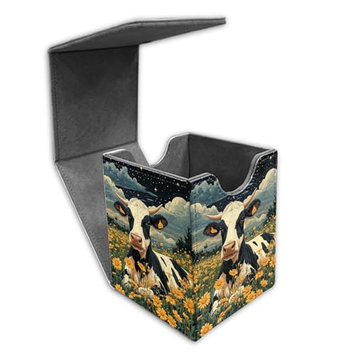 for MTG Deck Box for Trading Cards 100+ Sleeved Card Commander Deck Box,Cow Flower Field Leather Magnetic Secure & Portable Storage Case Fits for YuGiOh TCG CCG Magic - color: Cow Flower Field