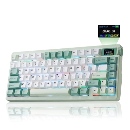 Aula Nova75 Mechanical Gaming Keyboard,Wireless Green Keyboard with Knob | Tri-mode Bluetooth/2.4GHz/USB-C,RGB Backlit,FR4 Plate,Hot Swappable Pre-lubed Switches,Programmable PBT Keycaps,8000mAh - color: White&Green