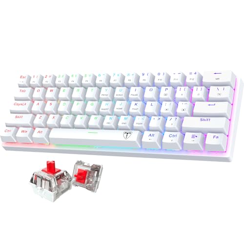 Portable 60% Mechanical Gaming Keyboard, Wired Ergonomic Keyboard with Red Switches,18 LED BacklitKeyboard,61 Keys Ultra-Compact Mini OfficeKeyboard for PC/Mac/Xbox,Easy to Carry On Trip-White - color: White