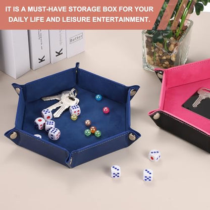 Dice Tray 10" PU Leather Velvet Folding Hexagon Dice Rolling Tray Holder Storage Box Perfect for RPG DND Table Games & Entryway & Nightstand Organizer (Sapphire, 2pcs) - color: Sapphire
