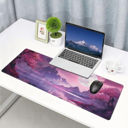 Gaming Mouse Pad Desk Pad,Extended Big Mouse Pad,31.5x11.8 Inch Long Computer Keyboard Mouse Mat Mousepad with 3mm Non-Slip Base and Stitched Edge for Gaming and Office… (Pink Canyon) - color: Pink Canyon
